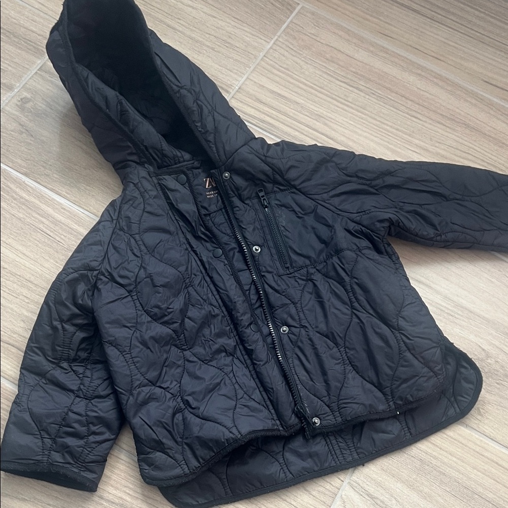 Zara Black Quilted Kids Raincoat